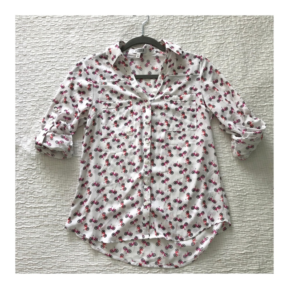 EXPRESS White Bicycle Print Portofino Shirt